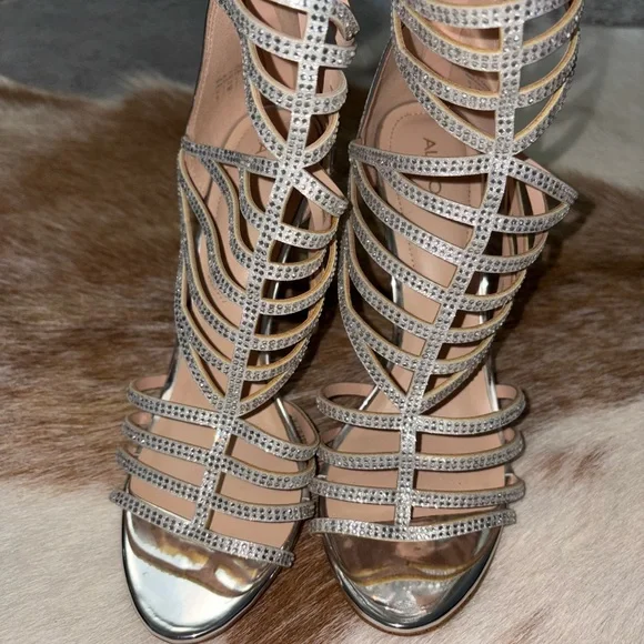 Aldo Silver Strappy High Heel Sandals - Picture 5 of 8
